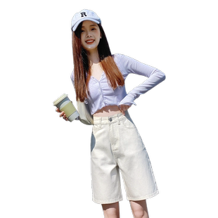 高腰牛仔短裤女2024新款夏季薄款直筒五分裤宽松显瘦阔腿5分中裤