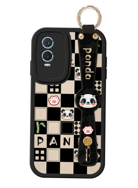 适用vivo y78手机壳y200新款y76s斜挎y100背带y500i格子熊猫s17全包s30可y300i挂绳y53s腕带s19pro保护套s16e