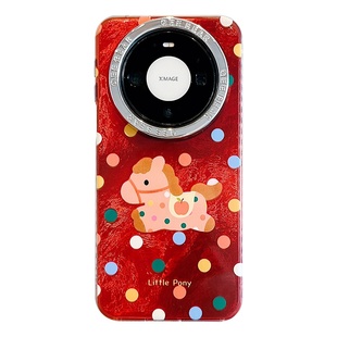 适用华为mate80promax手机壳红色锡纸纹彩色波点小马mate70pro链条挂绳MT605040pro电镀镜框pura80pro+防摔女