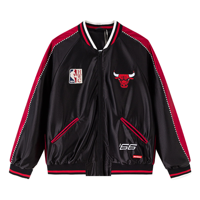 SprayGround丨NBA HWC联名公牛球队缎面棒球服外套男美式潮牌外套
