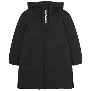 Skechers斯凯奇男女童梭织羽绒服长款连帽冬季新款保暖儿童外套