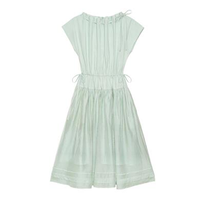 LLANO法式淡雅抽褶中长连衣裙