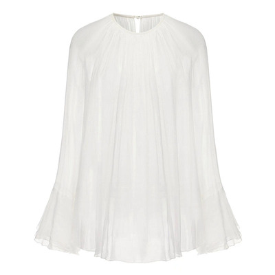 层次压褶设计透视桑蚕丝上衣