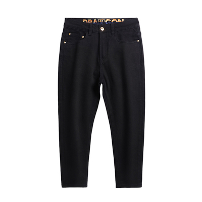 高端纯黑矮个子八分九分牛仔裤男