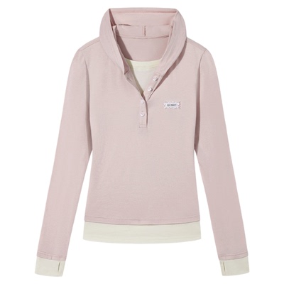 PSO Brand女装假两件亨利领莫代尔撞色长袖T恤女秋季上衣百搭潮牌