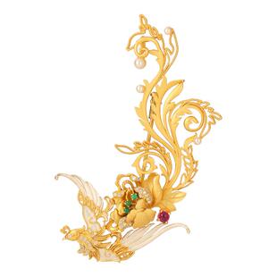 凤凰银鎏金胸针非遗手工錾刻小胸针新中式国风凤凰来仪轻奢银胸花