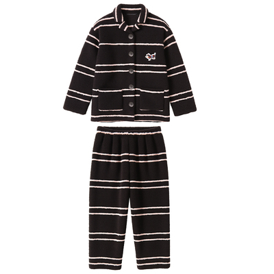 儿童米粒绒家居服条纹开衫睡衣装