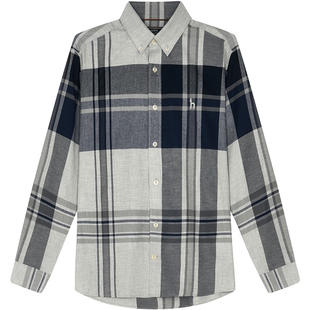 Hazzys哈吉斯冬季长袖衬衫男格子休闲衬衣通勤舒适商务磨毛上衣潮