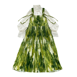 十里七巷 森林小羊 原创立领对襟衬衫主腰汉元素吊带裙汉服套装