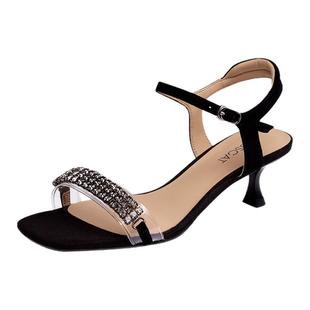 KISS CAT/接吻猫夏季方头水钻一字带细高跟露趾凉鞋女KA54317-15