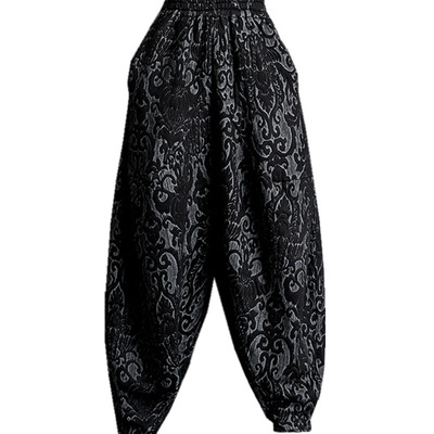 中老年风提花高腰胖妈妈灯笼裤