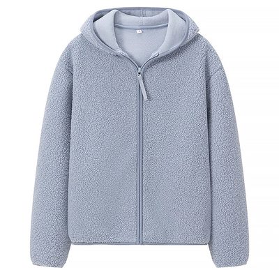 宽松羊羔毛纯色连帽外套开衫