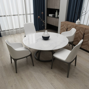 轻奢岩板小圆餐桌北欧现代简约圆形餐桌椅组合餐厅家用小户型饭桌