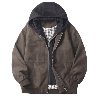 【美式可拆卸连帽男士皮衣】