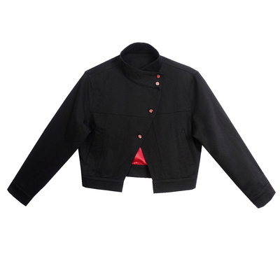 超酷！暗黑新中式红黑短款外套