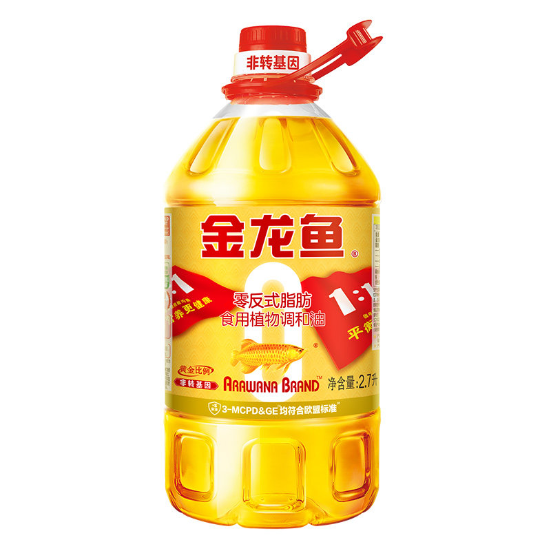 金龙鱼非转基因黄金比例食用调和油2.7L大桶家用健康食用油