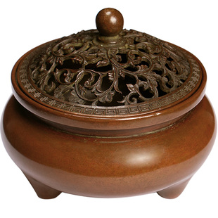 庆松堂苏工铜炉名家胡庆松制圆脚鬲式紫铜熏炉仿古纯铜收藏熏香炉