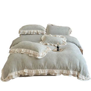 法式浪漫冬季牛奶绒四件套加厚保暖珊瑚绒床单公主花边双面绒被套