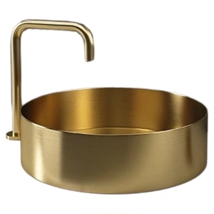 圆形不锈钢台上盆古铜色轻奢薄边立柱式洗脸盆酒吧金色洗手台盆