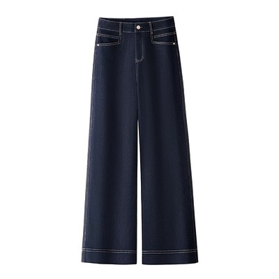 特厚羊羔绒直筒牛仔裤女冬季2025新款丹宁蓝窄版阔腿裤加绒裤子女