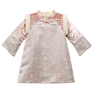 金枝玉叶modomoma中国风汉服连衣裙拜年服冬季加绒女宝旗袍裙中式