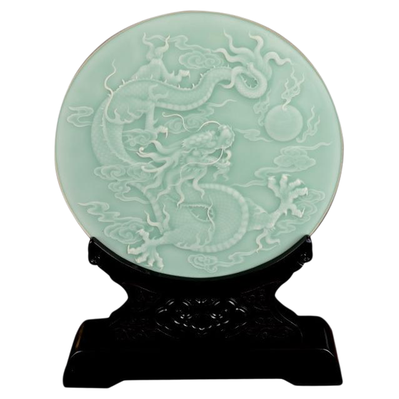 精品青瓷玉璧盘龙凤瓷盘