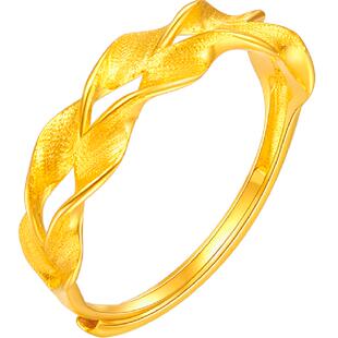 梦金园莫比乌斯环足金戒指个性几何5G黄金食指戒双层叠戴风指环