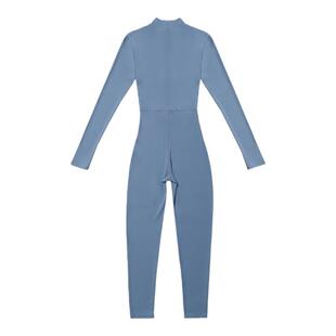 欧美秋冬长袖加绒拉链连体健身服户外瑜伽滑雪紧身连体衣女