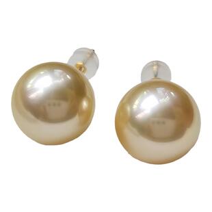 镜面光干枯玫瑰天然海水珍珠耳钉南洋金珠耳环18k金淡金正圆极光