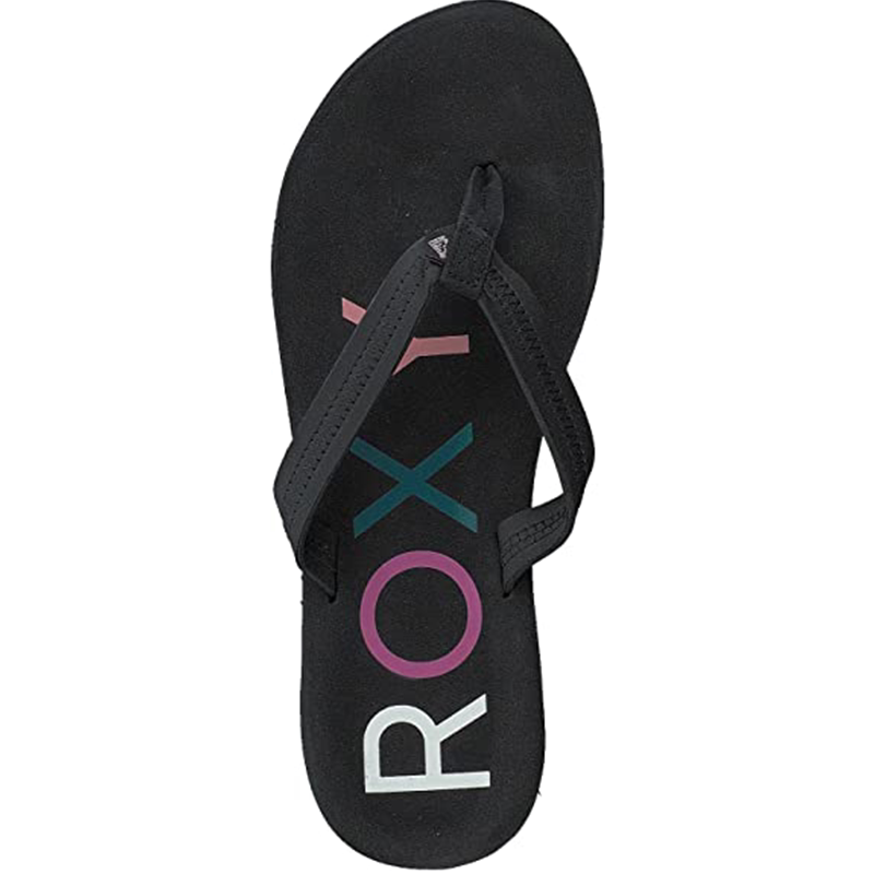 Roxy 人字拖女 黑色彩色字母印花夹脚拖鞋 时尚外穿沙滩休闲凉拖
