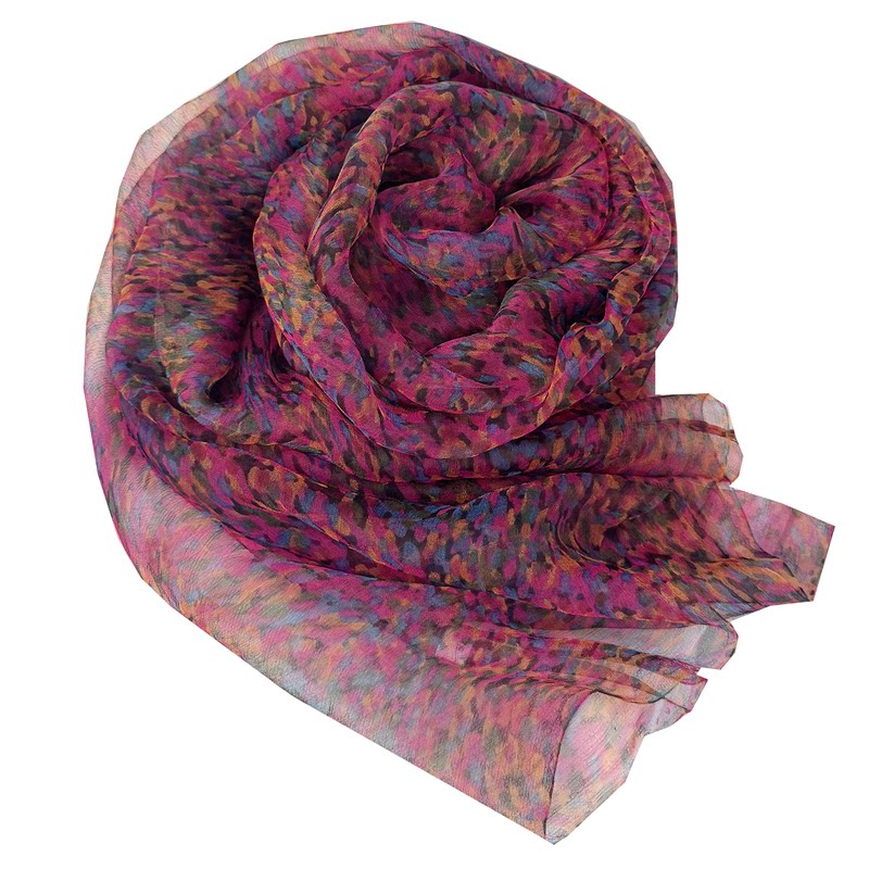 迷彩色真丝桑蚕丝女护颈妈妈纱巾轻薄款春秋季长条围巾防晒披肩