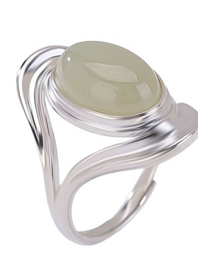 镂空椭圆蛋面戒指个性百搭设计感