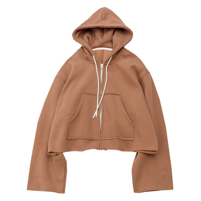 加绒宽松棉混微弹毛边卫衣