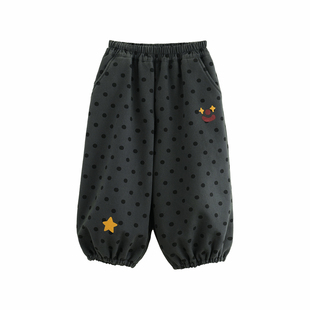 砚台家儿童加绒灯笼裤一体绒冬装童装中小童波点休闲裤男童长裤子