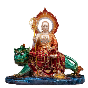 地藏王菩萨佛像谛听地藏菩萨全铜彩绘九华山坐像漆线喷绘铜像摆件