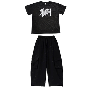 儿童街舞潮服爵士套装男女童帅气短袖工装裤嘻哈hiphop童装演出服