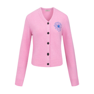 MardiMercredi小雏菊刺绣V领针织开衫绵羊毛混纺百搭气质上衣女款