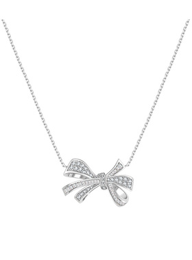 丝带蝴蝶结项链女满钻925纯银