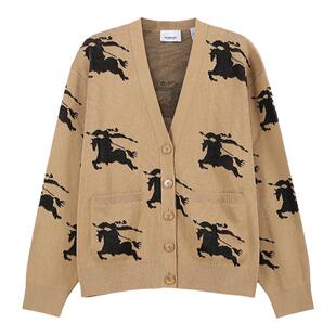 BURBERRY 女士骑士徽标提花宽松V领针织开衫 8070328