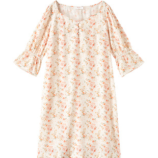 花园|曼妮芬女士睡衣泡泡袖法式印花家居服可外穿睡裙连衣裙