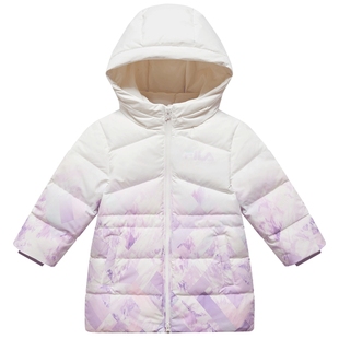 FILA斐乐童装儿童羽绒服中长款2024冬季新款女童小童连帽外套保暖