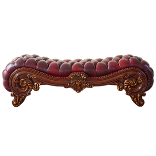 欧式床尾凳美式别墅卧室实木雕花加厚真皮换鞋凳床榻床边沙发长凳