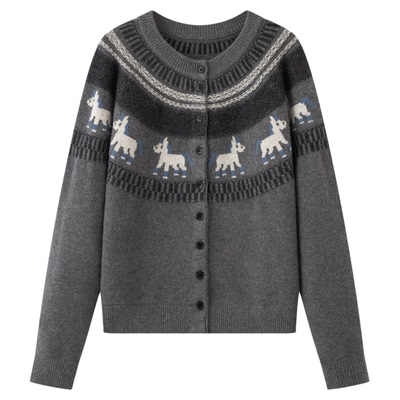 画风drawwind提花小圆领针织开衫