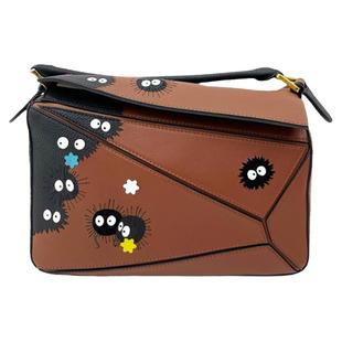 CTANDJIM蓝色棕色煤求几何包手工拼接牛皮包斜挎包