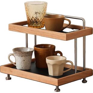 斗合原创中古风樱桃木化妆品收纳架多功能桌面整理杯子香水置物架