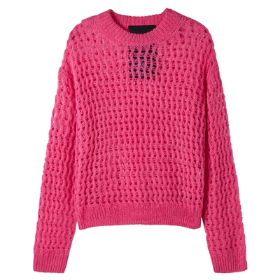 U/TI玫红色网格罩衫针织衫女慵懒风甜酷休闲上衣尤缇时尚春季新款