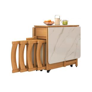 志光实木折叠餐桌小户型岩板餐桌椅组合可移动折叠桌家用吃饭桌子