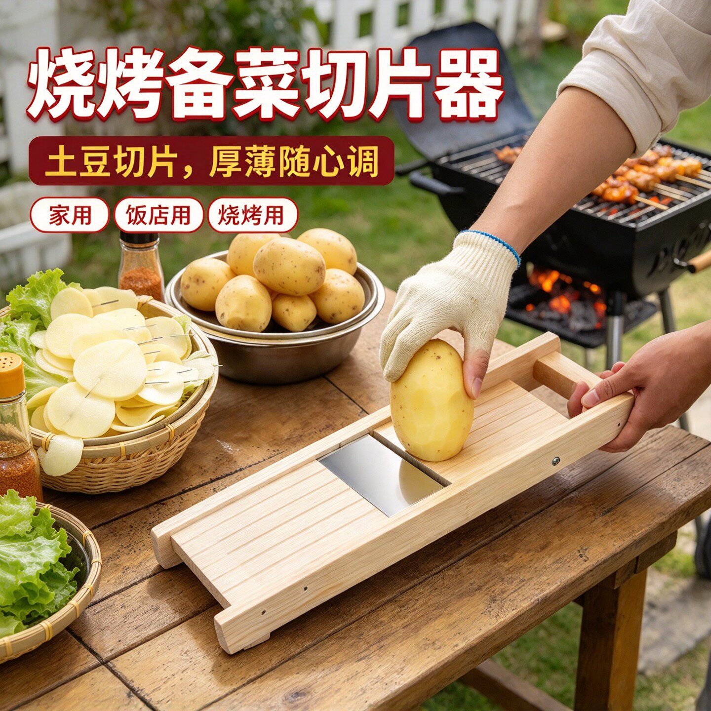 果蔬切片器护手商用切菜神器黄瓜实木工具藕片食堂冬瓜刨片器