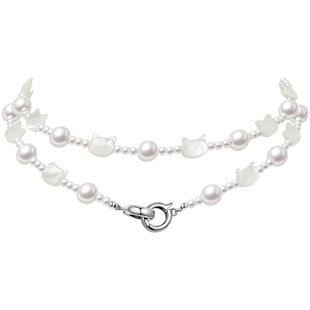 ZEGL猫眼石小猫咪项链女款轻奢小众高级感灰色叠戴人造珍珠锁骨链