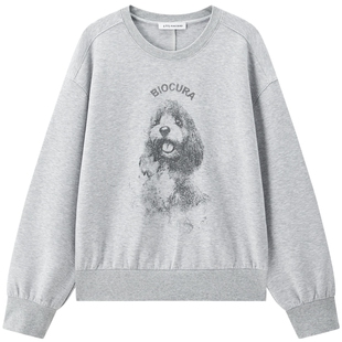 【商场同款】太平鸟圆领套头空气层小狗刺绣图案卫衣新A3CRF4403